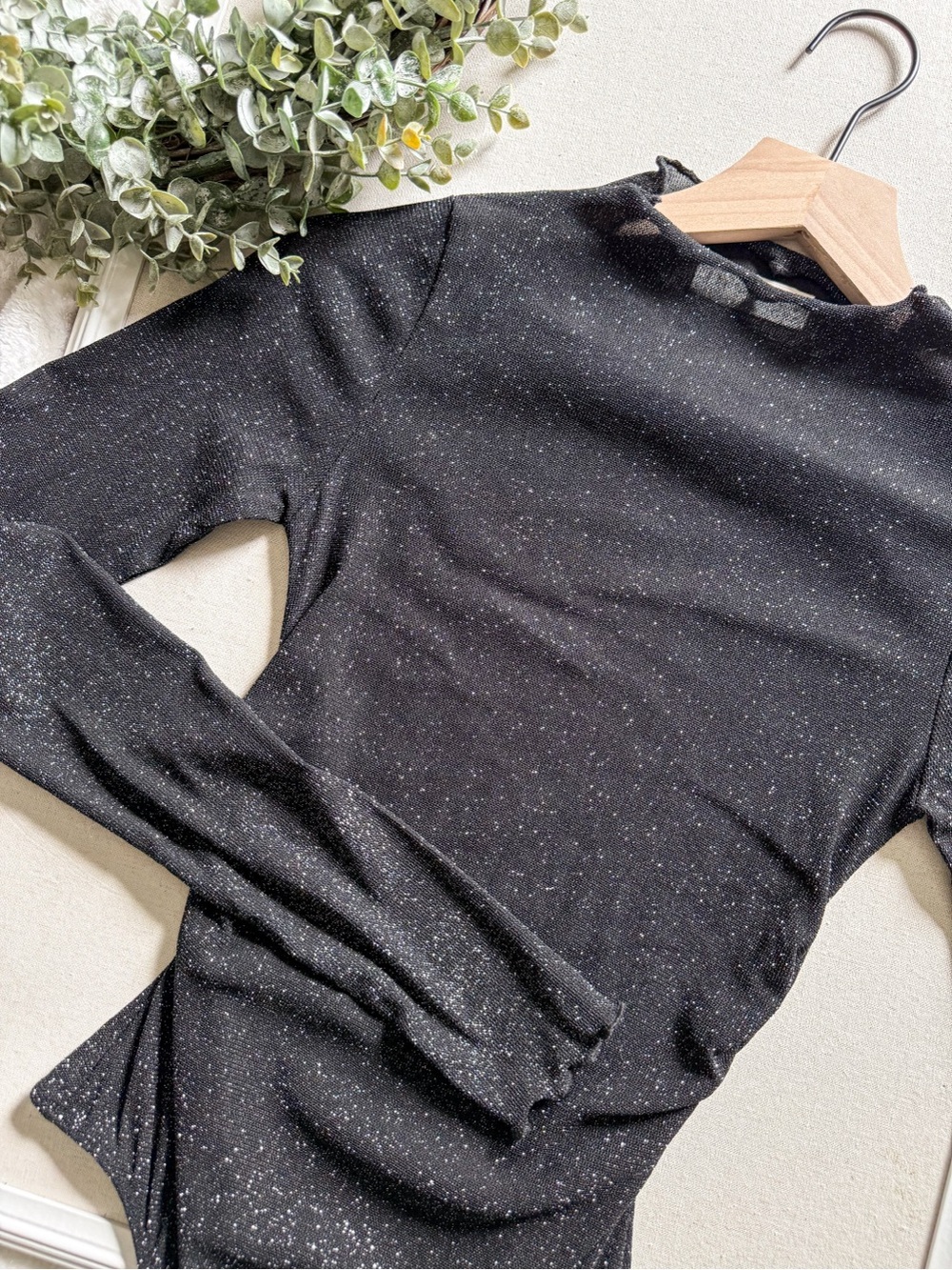 By Together Sheer Sparkle Bodysuit Long Sleeve Glitter Top Size Small